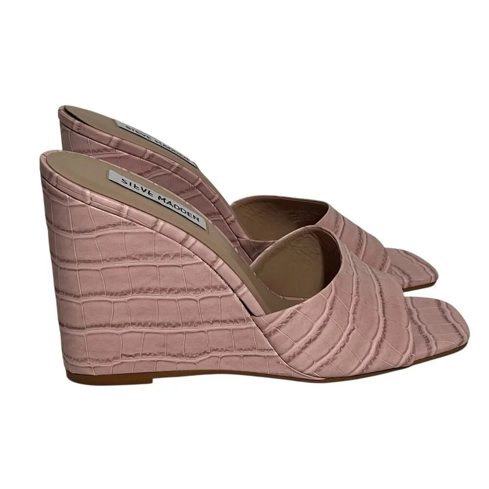 Steve Madden Women’s Size 8.5 M Veles Wedge Sandal Pink Croco - Picture 5 of 12
